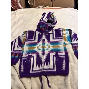 Handmade Ecuador Wool Southwestern Zip Hoodie Sweater Kids Size 2 Purple